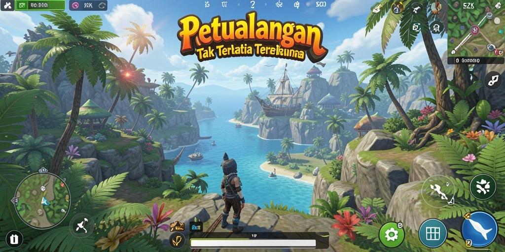 Tampilan gameplay 5ZK yang menggambarkan eksplorasi dunia terbuka.