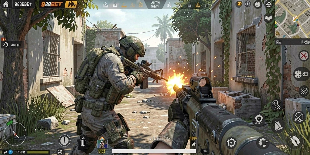 Tampilan seru gameplay aksi tembak-menembak di 988BET.