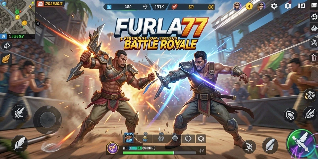 Tampilan gameplay FURLA77 dengan pertempuran Battle Royale yang intens.