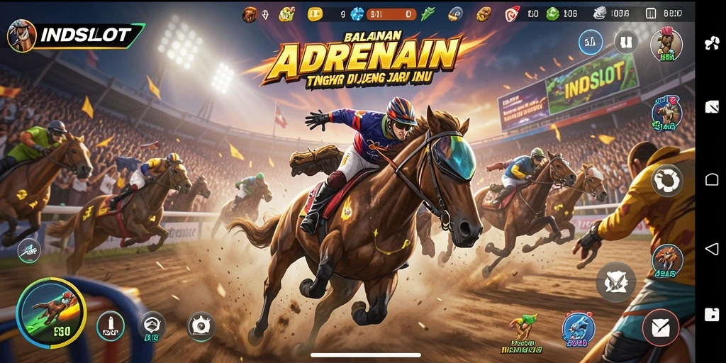 Tampilan gameplay seru dari INDSLOT dengan balapan penuh kecepatan.