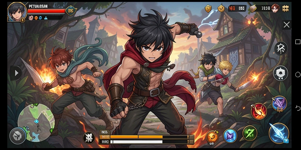 Screenshot utama INS55 menampilkan karakter anime dalam aksi menarik.