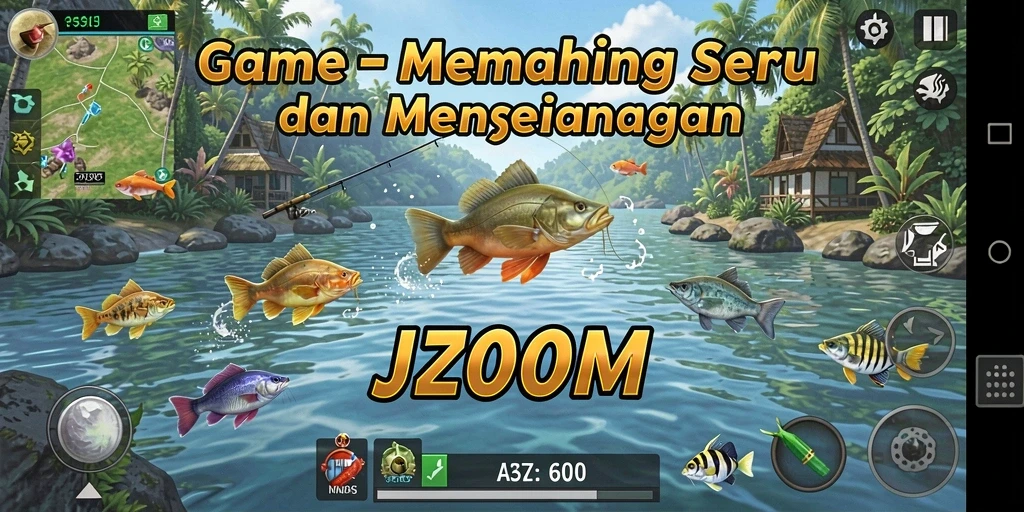 Screenshot gameplay J200M dengan penggambaran memancing yang seru.