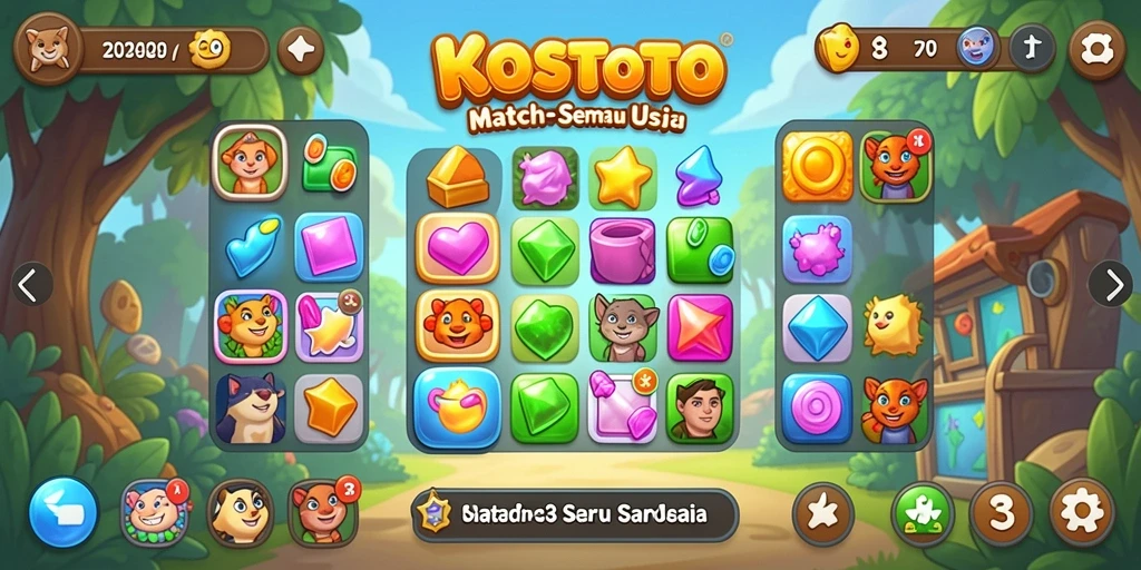 Tampilan gameplay KOSTOTO yang seru dan menantang di level Match-3.