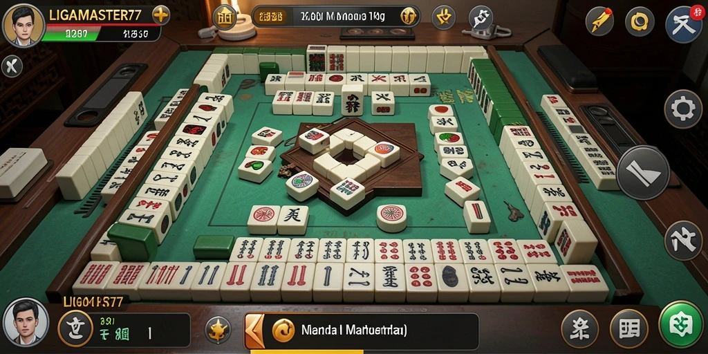 Screenshot gameplay LIGAMASTER77 yang menampilkan aksi Mahjong yang seru.