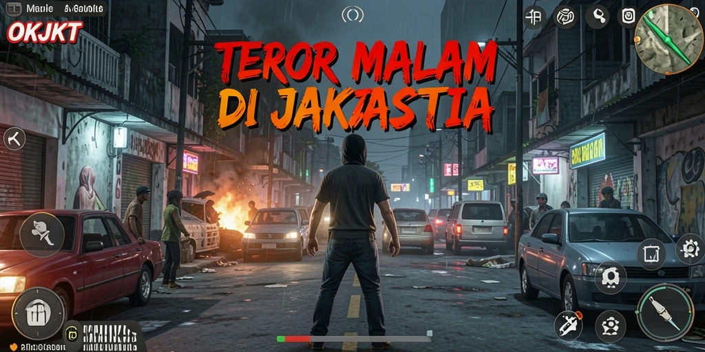 Screenshot dari gameplay menakutkan di OKJKT dengan suasana mencekam.