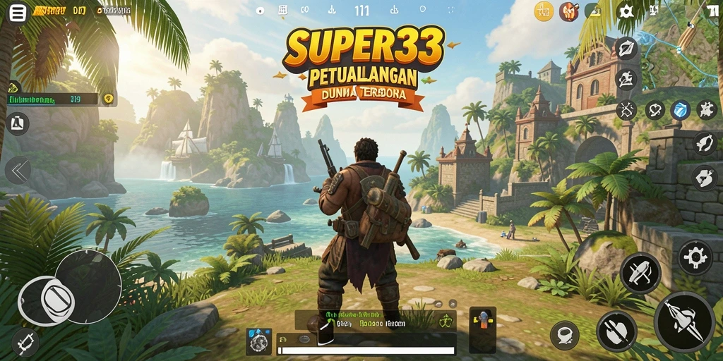 Screenshot gameplay SUPER33 menunjukkan petualangan seru di dunia terbuka.