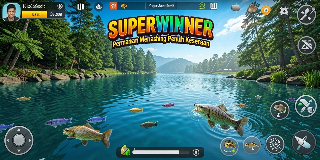 Gameplay SUPERWINNER yang menarik dan seru saat memancing.